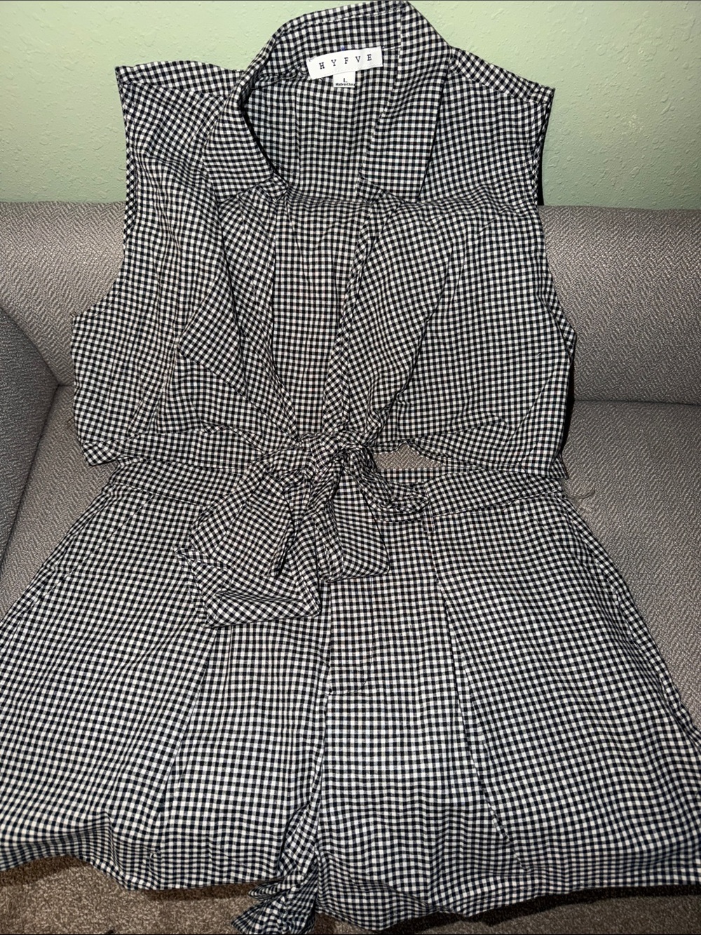 HYFVE Black and White Gingham Tie-Front Shorts Skirt Set
